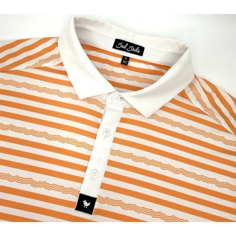Bad Birdie Polo Shirt Men XL‎ Orange Stripe Golf Performance Stretch